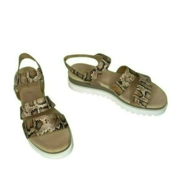 Gabor Snakeskin Tan Cross Strap Leather Open Platform Toe Sandals Size 7.5 - Picture 8 of 11